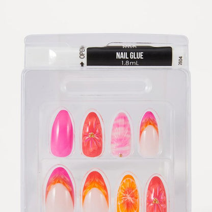 OXX Beauty 24 Pack Artificial Nails with Adhesive, Stiletto Shape - 3D Summer Pop