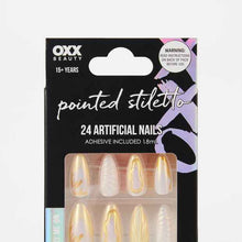 OXX Beauty 24 Pack Artificial Nails with Adhesive, Pointed Stiletto Shape - 3D