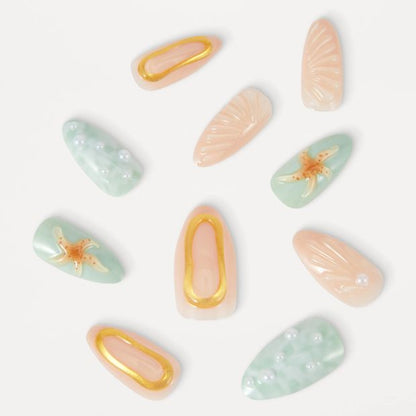 OXX Beauty 24 Pack Artificial Nails with Adhesive, Stiletto Shape - 3D Mermaid
