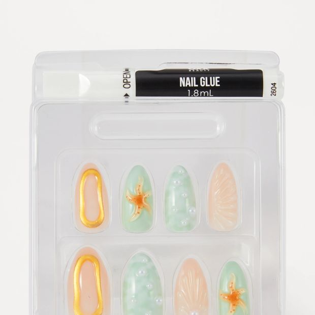OXX Beauty 24 Pack Artificial Nails with Adhesive, Stiletto Shape - 3D Mermaid