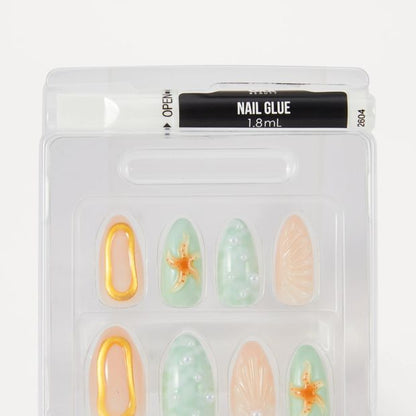 OXX Beauty 24 Pack Artificial Nails with Adhesive, Stiletto Shape - 3D Mermaid