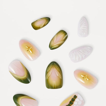 OXX Beauty Pack Artificial Nails with Adhesive - Almond Shape - Green 3D