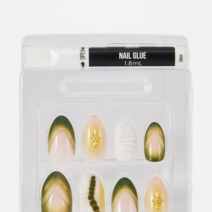 OXX Beauty Pack Artificial Nails with Adhesive - Almond Shape - Green 3D