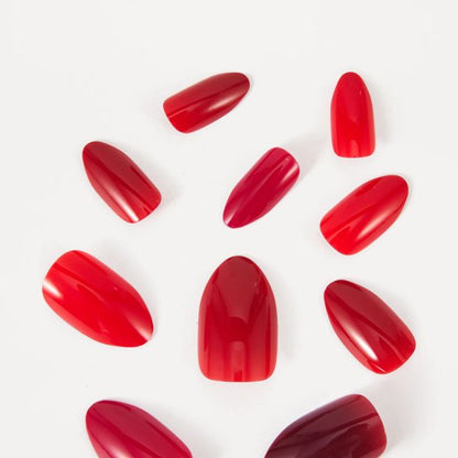 OXX Beauty 100 Pack Artificial Nails with Adhesive - Almond Shape - Red