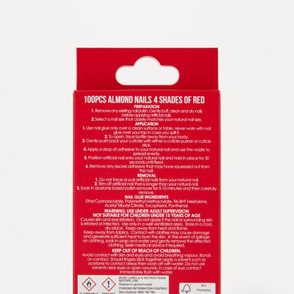OXX Beauty 100 Pack Artificial Nails with Adhesive - Almond Shape - Red