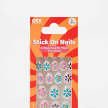 OXX Beauty 24 Pack Kids Pre-Glued Stick-On Nails, Almond Shape - Painted Flower