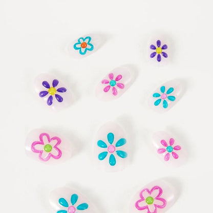 OXX Beauty 24 Pack Kids Pre-Glued Stick-On Nails, Almond Shape - Painted Flower