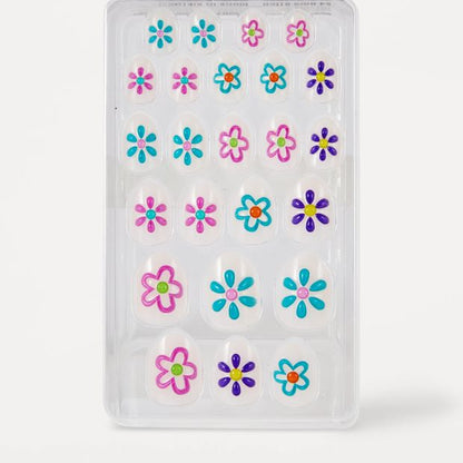 OXX Beauty 24 Pack Kids Pre-Glued Stick-On Nails, Almond Shape - Painted Flower