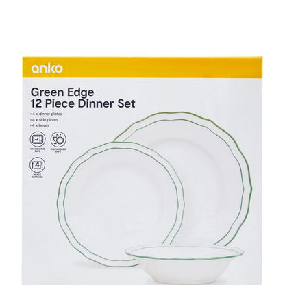 Anko Green Edge 12 Piece Dinner Set
