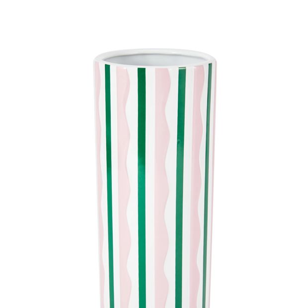 Anko Pink and Green Stripe Ceramic Vase