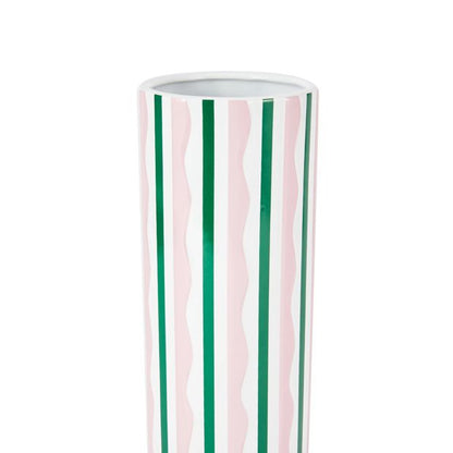 Anko Pink and Green Stripe Ceramic Vase
