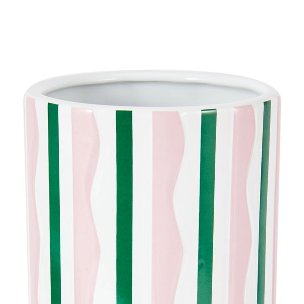 Anko Pink and Green Stripe Ceramic Vase
