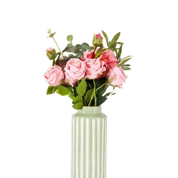 Anko Green Textured Stripe Ceramic Vase