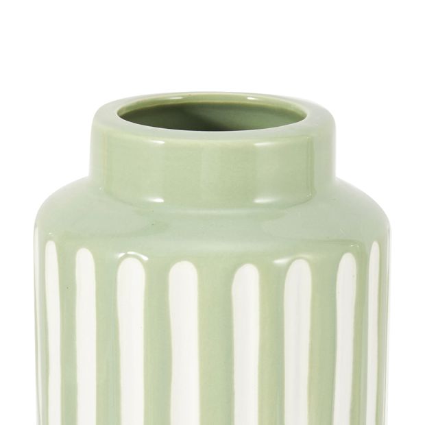 Anko Green Textured Stripe Ceramic Vase