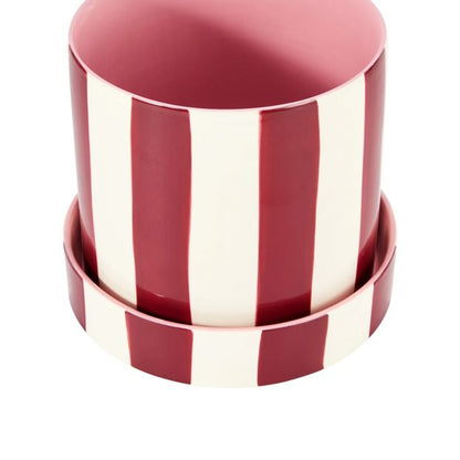 Anko Burgundy Stripe Ceramic Pot with Saucer