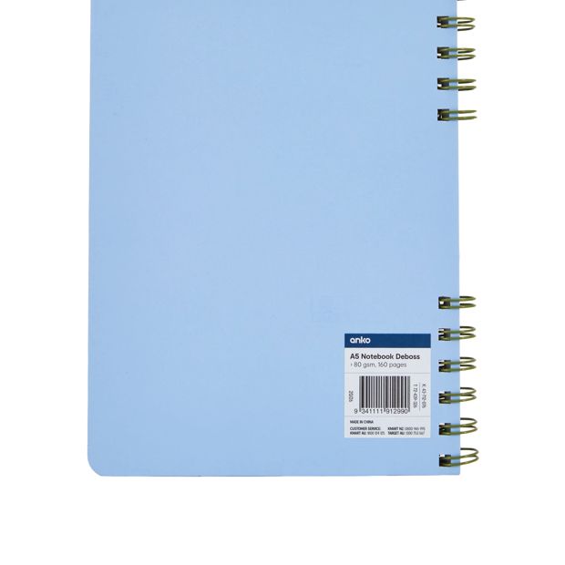 Anko A5 Notebook Blue Deboss 80gsm 120 Pages