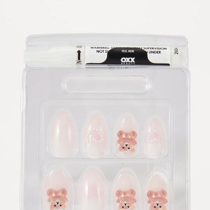 OXX Beauty 24 Pack Artificial Nails with Adhesive, Almond Shape - 3D Teddy