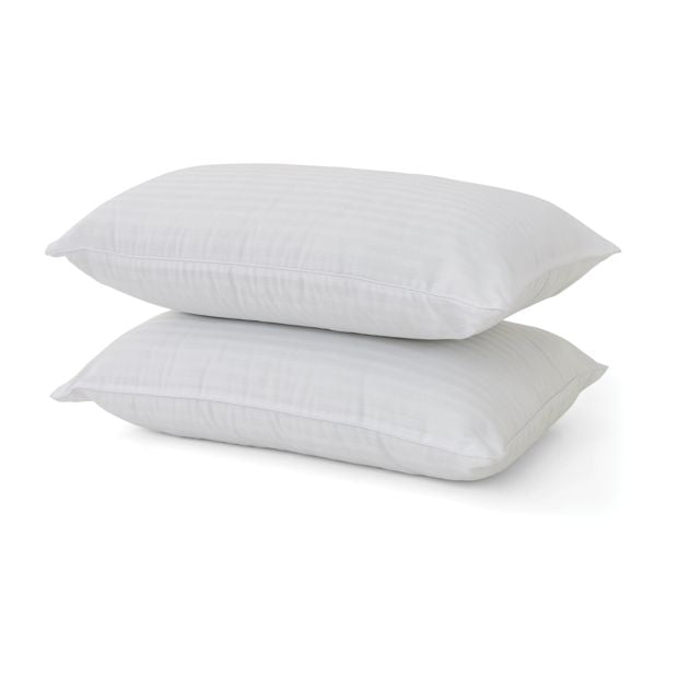 Anko 2 Pack Sateen Stripe Comfort Pillows, High Profile - White