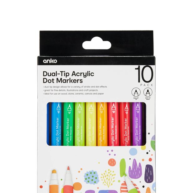 Anko 10 Pack Dual-Tip Acrylic Dot Markers - Bright