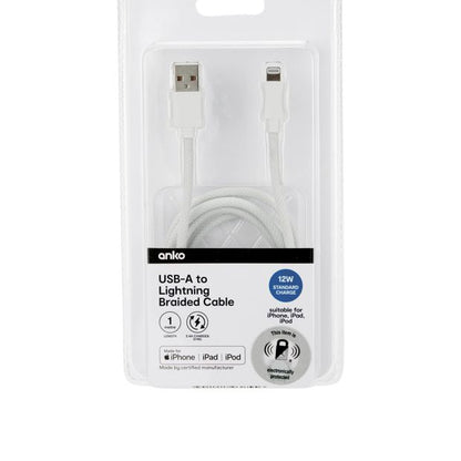 Anko USB-A to Lightning Braided Cable - 1m - White