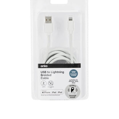 Anko USB to Lightning Braided Cable - 2m - White