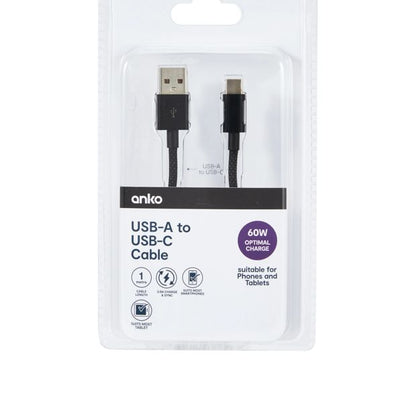 Anko USB-A to USB-C Cable - 1m - Black