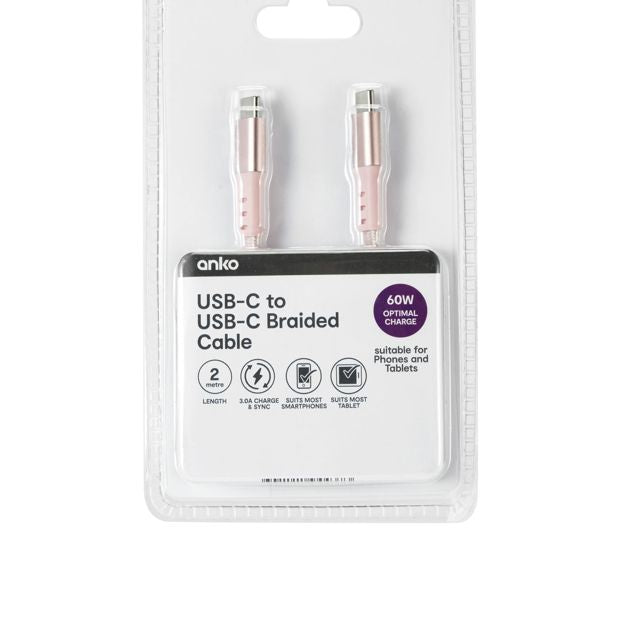 Anko USB-C to USB-C Cable - 2m - Pink