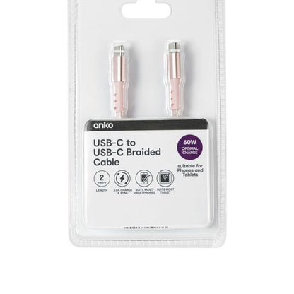 Anko USB-C to USB-C Cable - 2m - Pink