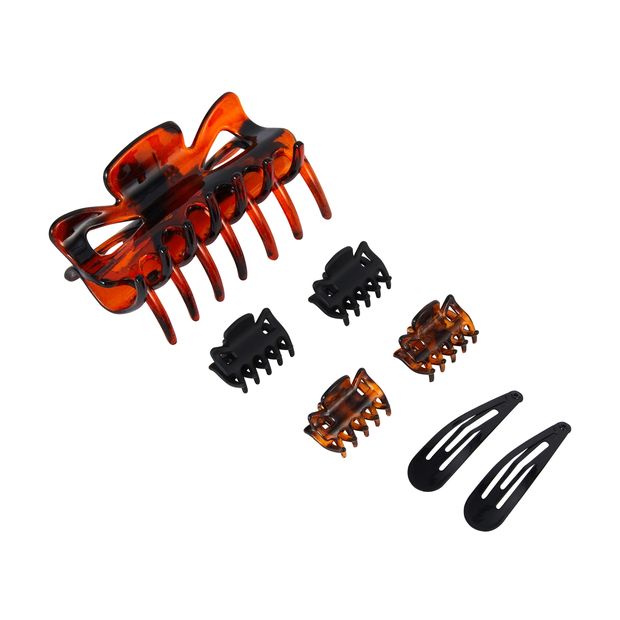 OXX Haircare 7 Piece Black and Tort Claw and Snap Hair Clips Pack