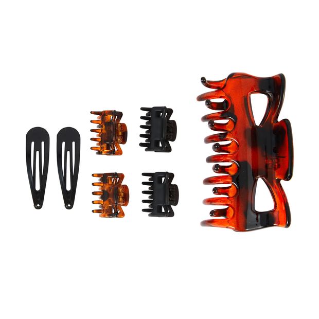 OXX Haircare 7 Piece Black and Tort Claw and Snap Hair Clips Pack