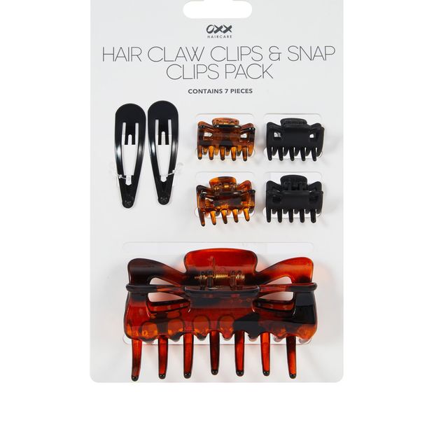 OXX Haircare 7 Piece Black and Tort Claw and Snap Hair Clips Pack