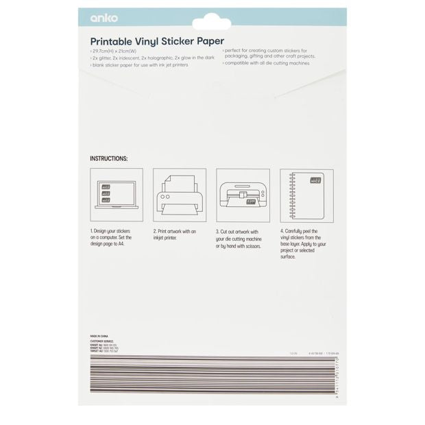 Anko 8 Pack Printable Vinyl Sticker Paper