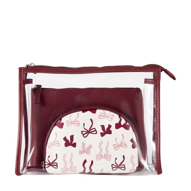 OXX Cosmetics 3 Piece Makeup Bag - Maroon and Pink