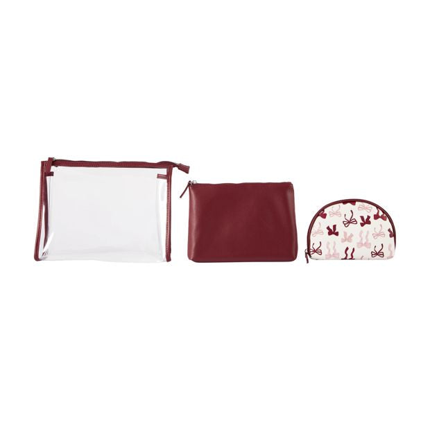 OXX Cosmetics 3 Piece Makeup Bag - Maroon and Pink
