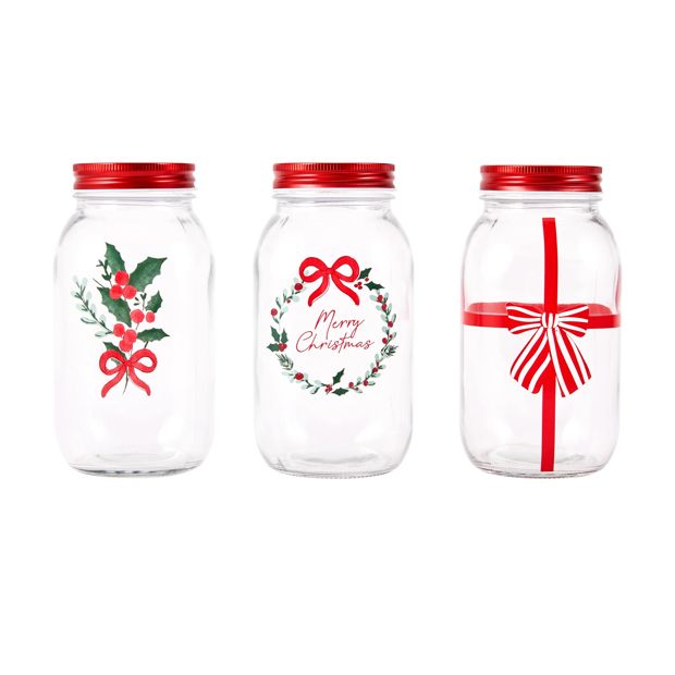 Anko 3 Pack 800ml Christmas Jars