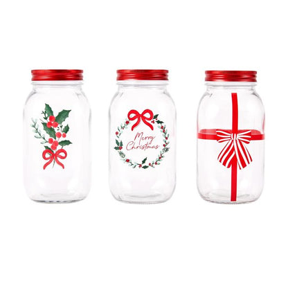 Anko 3 Pack 800ml Christmas Jars