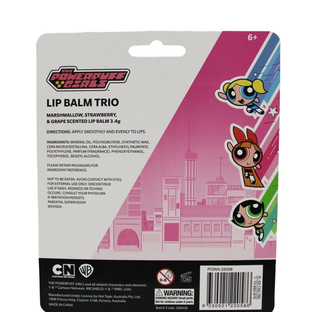 The Powerpuff Girls Tinted Lip Balm Trio - Marshmallow, Strawberry and Grape Scented