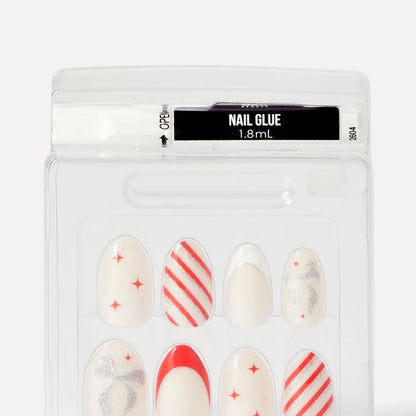 OXX Beauty 24 Pack Sleigh Season Artificial Nails with Adhesive - Almond Shape, Red and White