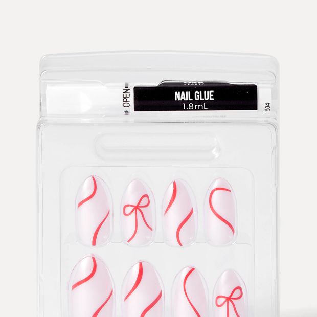 OXX Beauty Sleigh Season 24 Pack Artificial Nails - Almond Shape, Red Bow