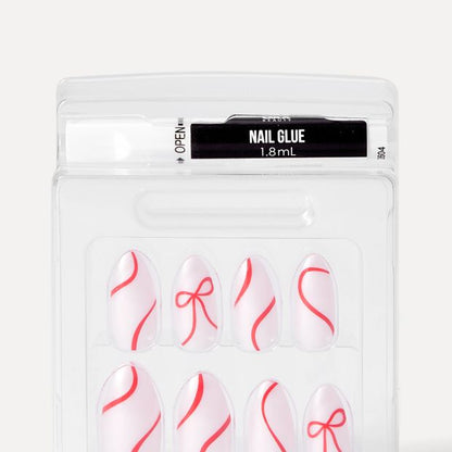OXX Beauty Sleigh Season 24 Pack Artificial Nails - Almond Shape, Red Bow