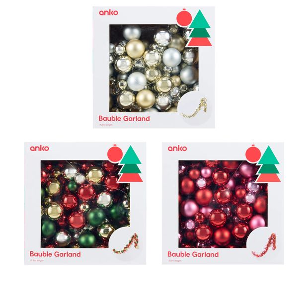 Anko 1.8m Bauble Garland - Assorted