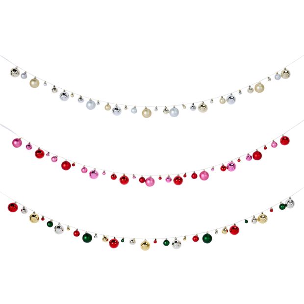 Anko 1.9m Battery Operated LED Light Up Bauble Garland - Assorted