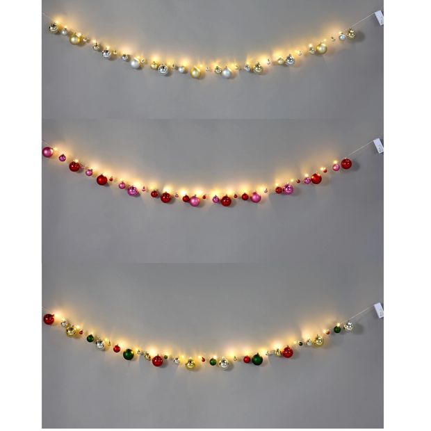 Anko 1.9m Battery Operated LED Light Up Bauble Garland - Assorted