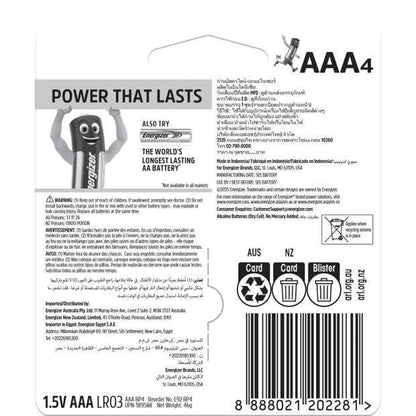 4 Pack Energizer Power AAA Alkaline Batteries