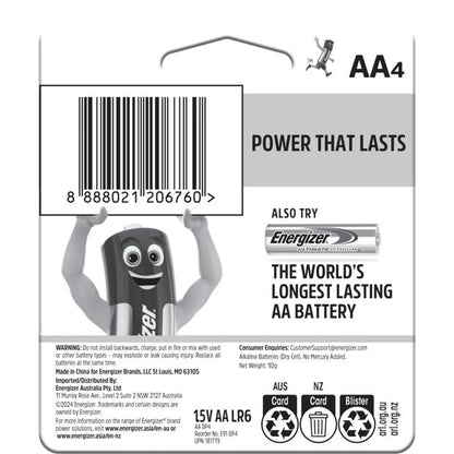 4 Pack Energizer Power AA Alkaline Batteries