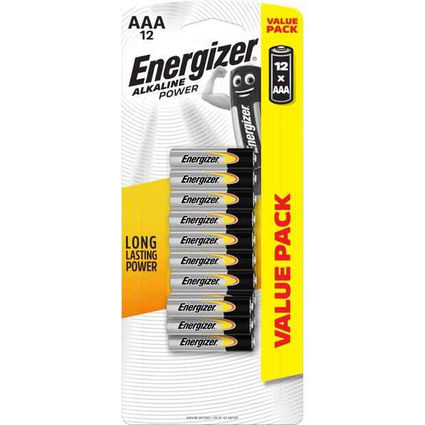 12 Pack Energizer Power AAA Alkaline Batteries Value Pack