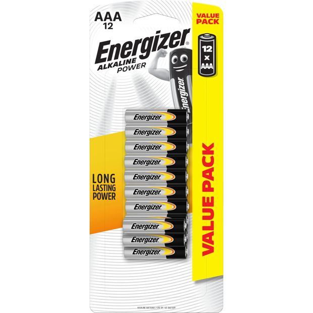 12 Pack Energizer Power AAA Alkaline Batteries Value Pack
