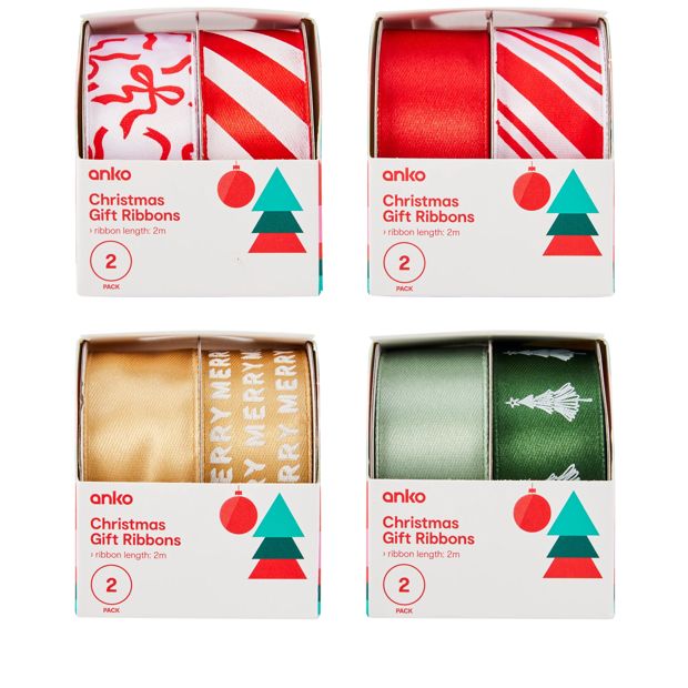 Anko 2 Pack Christmas Gift Ribbons - Assorted