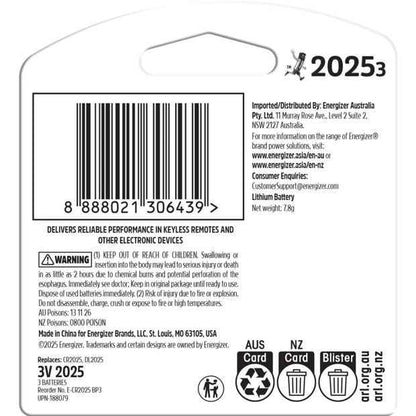 3 Pack Energizer 2025 Lithium Batteries