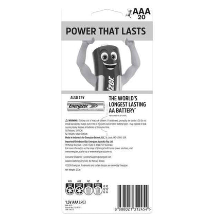 20 Pack Energizer AAA Alkaline Power Batteries Value Pack